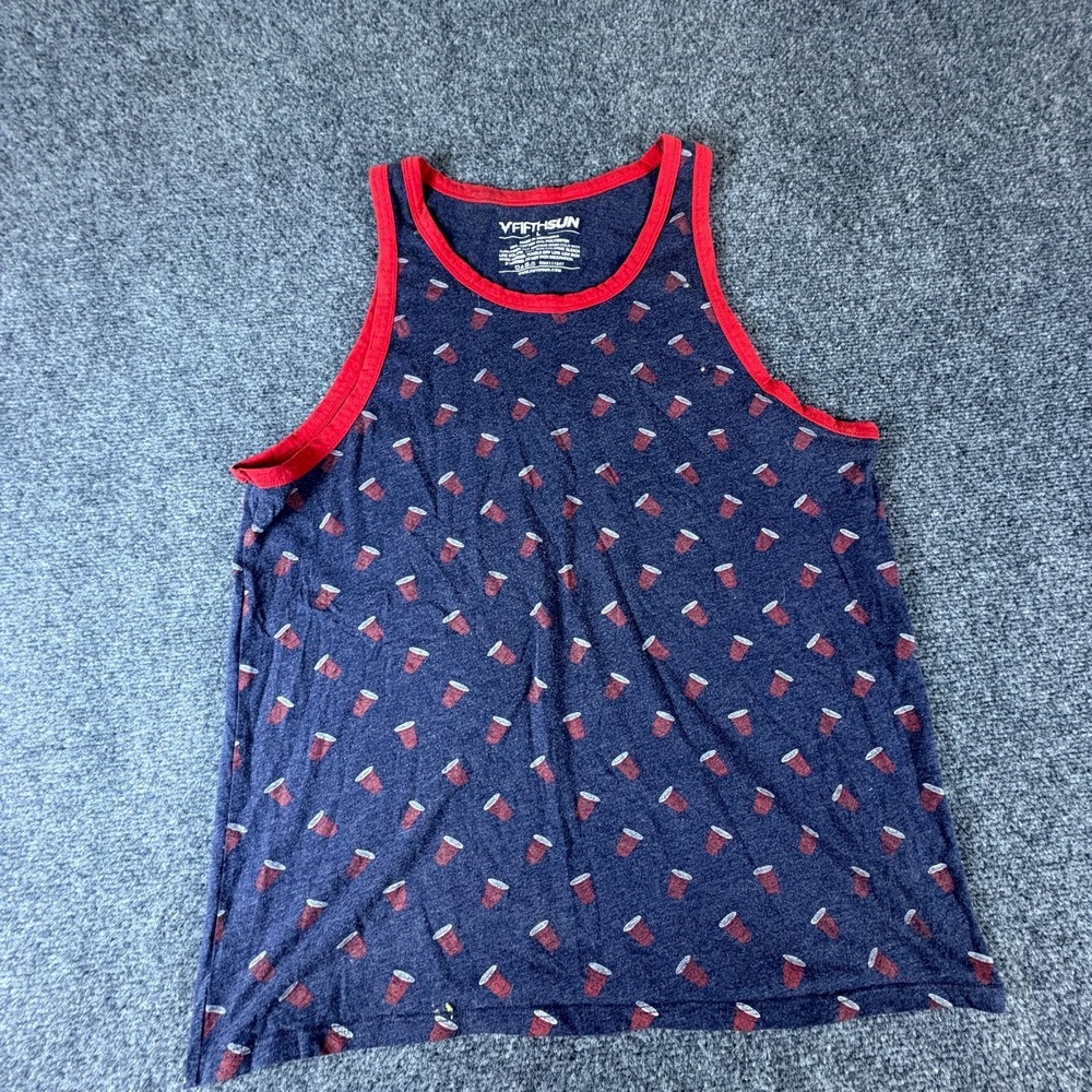 Fifth Sun Tank Top Mens Large Navy Red Solo Cup All Over Print Cotton Casual